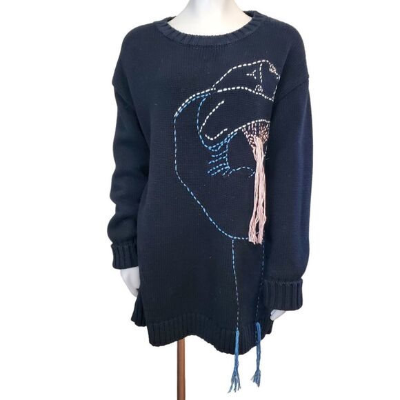Zara Oversized Slouchy Longer Sweater Ballerina embroidered Ballet Abstract Sz M - Picture 5 of 11